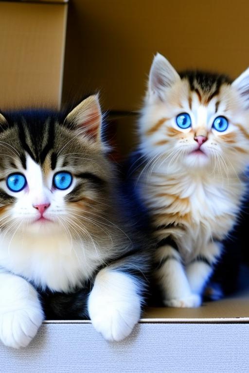 Persian kittens with blue eyes in a box